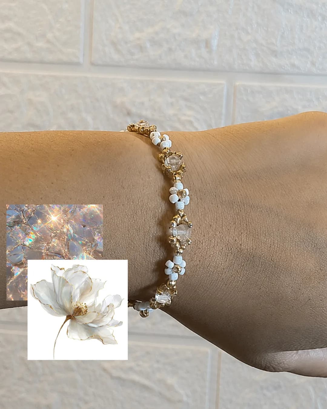White Crystal Flower Bracelet